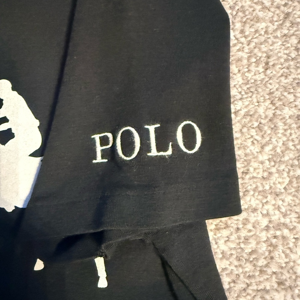 Polo Ralph Lauren Match Pony Black Tee with embroidered letters on sleeve - Picture 4 of 4